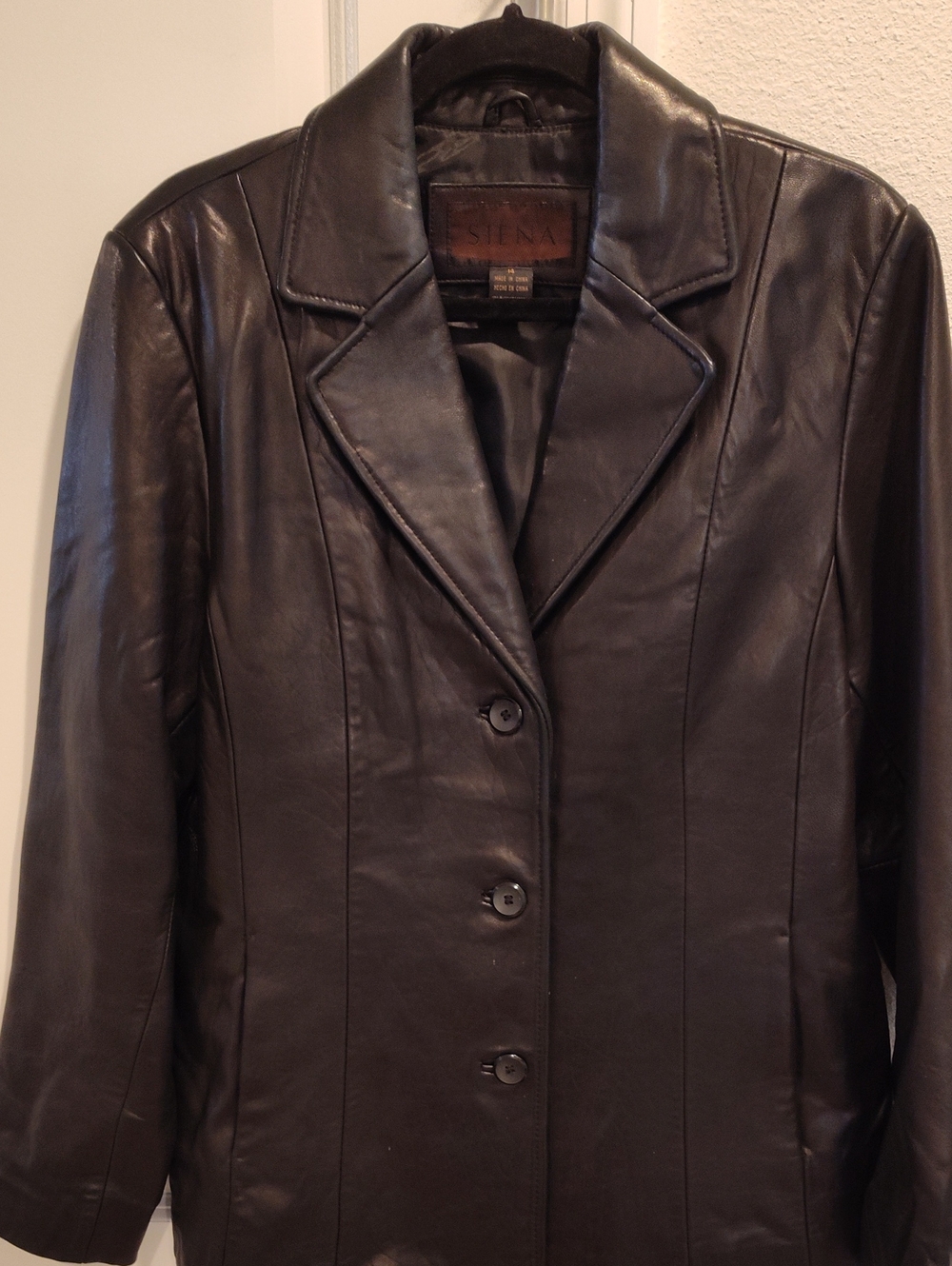 Women's Black Leather Button-Front Jacket